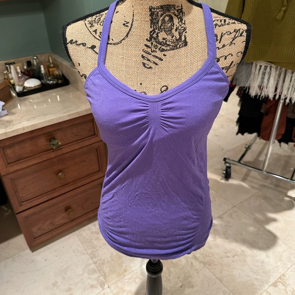 Athleta purple sparkle exercise tank , long with shelf bra, size medium